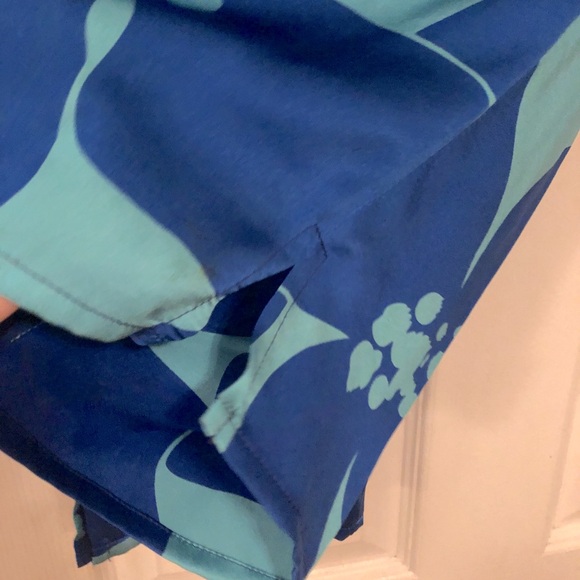 SILK turquoise blue large floral capri Bermuda  pants  XS drawstring - Picture 10 of 10